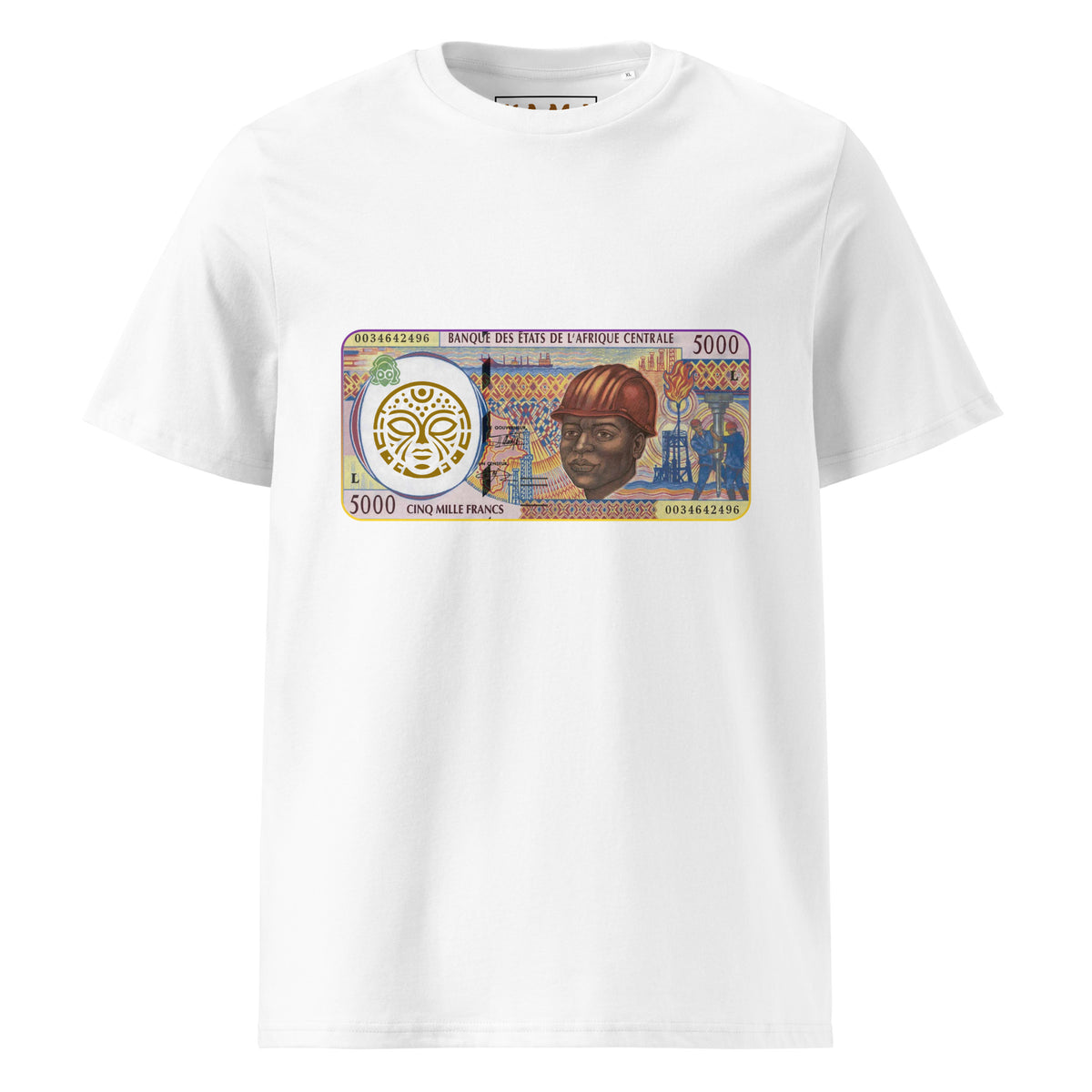 T-shirt MBONGO MOSALI KAMA by MG - Gravure billet 5000 francs CFA ouvrier coton bio