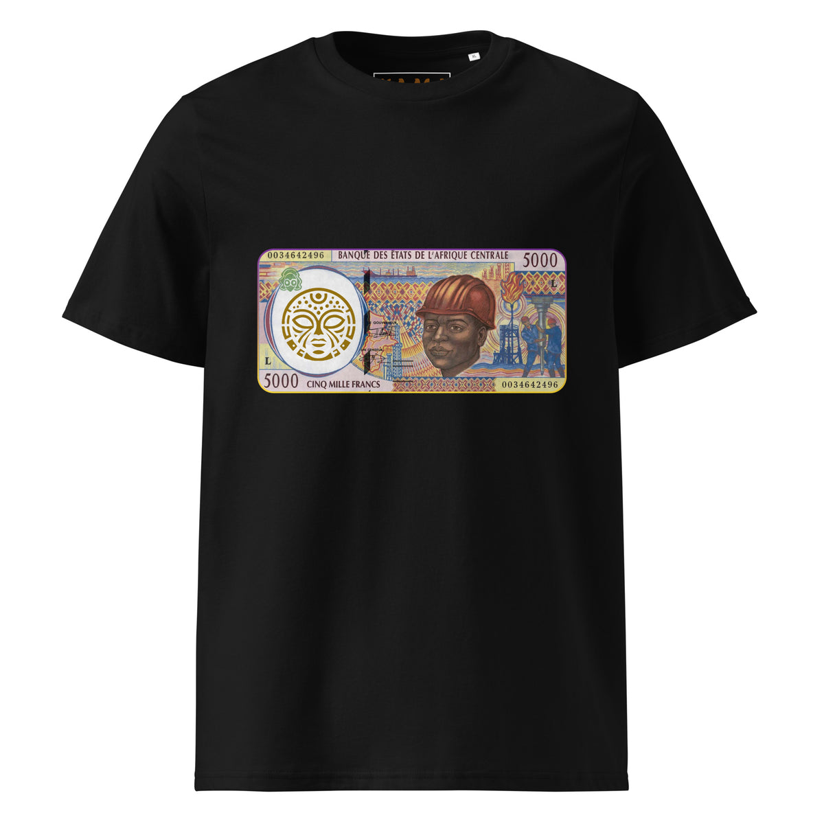 T-shirt MBONGO MOSALI KAMA by MG - Gravure billet 5000 francs CFA ouvrier coton bio