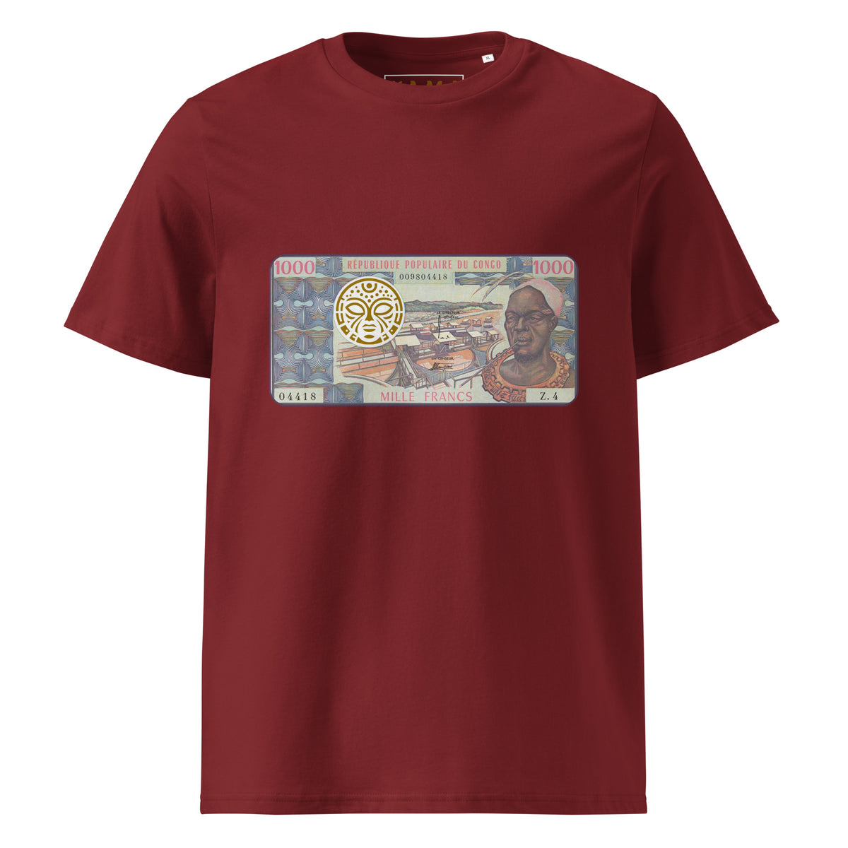 T-shirt MBONGO TATA KAMA by MG - Gravure billet 1000 francs Congo ancien pipe coton bio