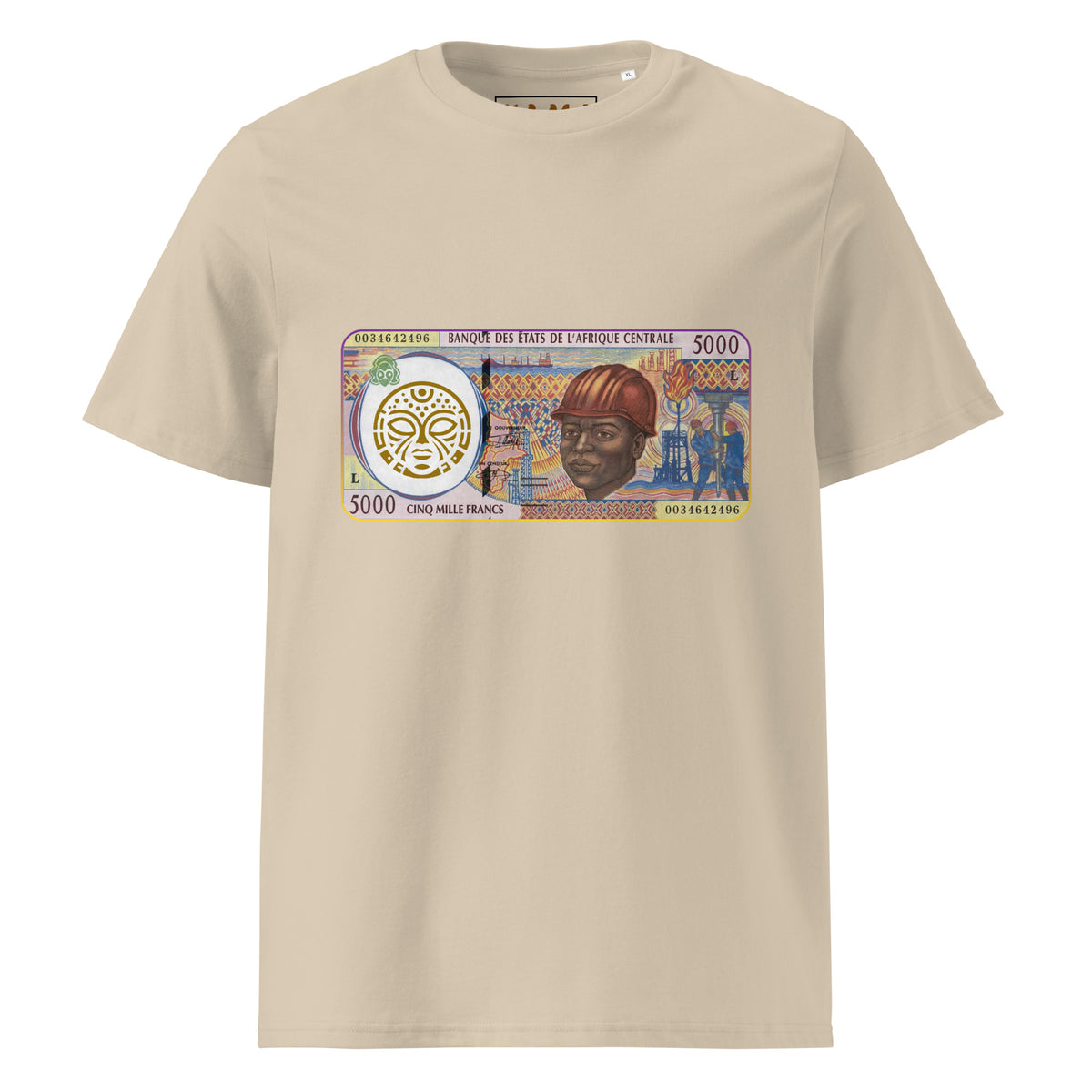 T-shirt MBONGO MOSALI KAMA by MG - Gravure billet 5000 francs CFA ouvrier coton bio