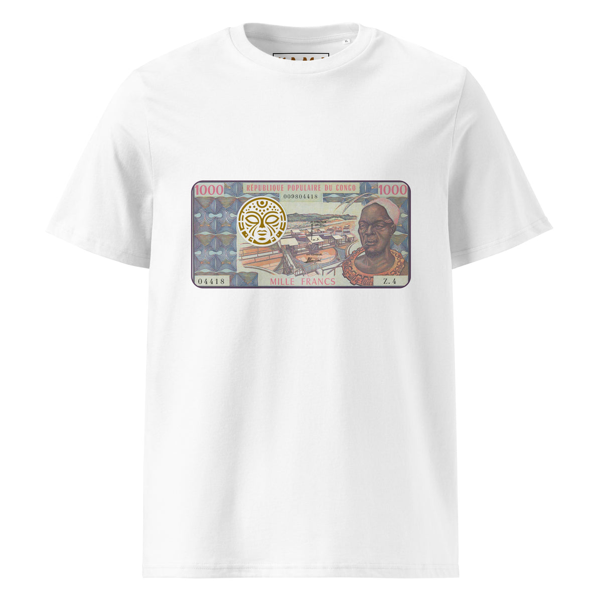 T-shirt MBONGO TATA KAMA by MG - Gravure billet 1000 francs Congo ancien pipe coton bio